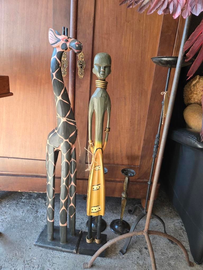 Decoratie giraf en beeldje - beschadigd, klein prijsje, Huis en Inrichting, Hout, Gebruikt, Meerkleurig, Overige stijlen