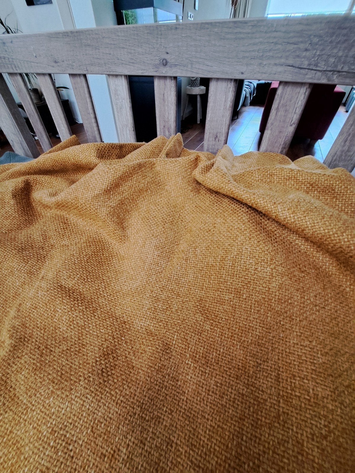 Nieuw okergeel plooigordijn 175x158 cm, Huis en Inrichting, Ophalen, Geel, Gordijn, Polyester