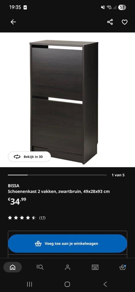 2 schoenenkasten zwartbruin Ikea Bissa, Ophalen