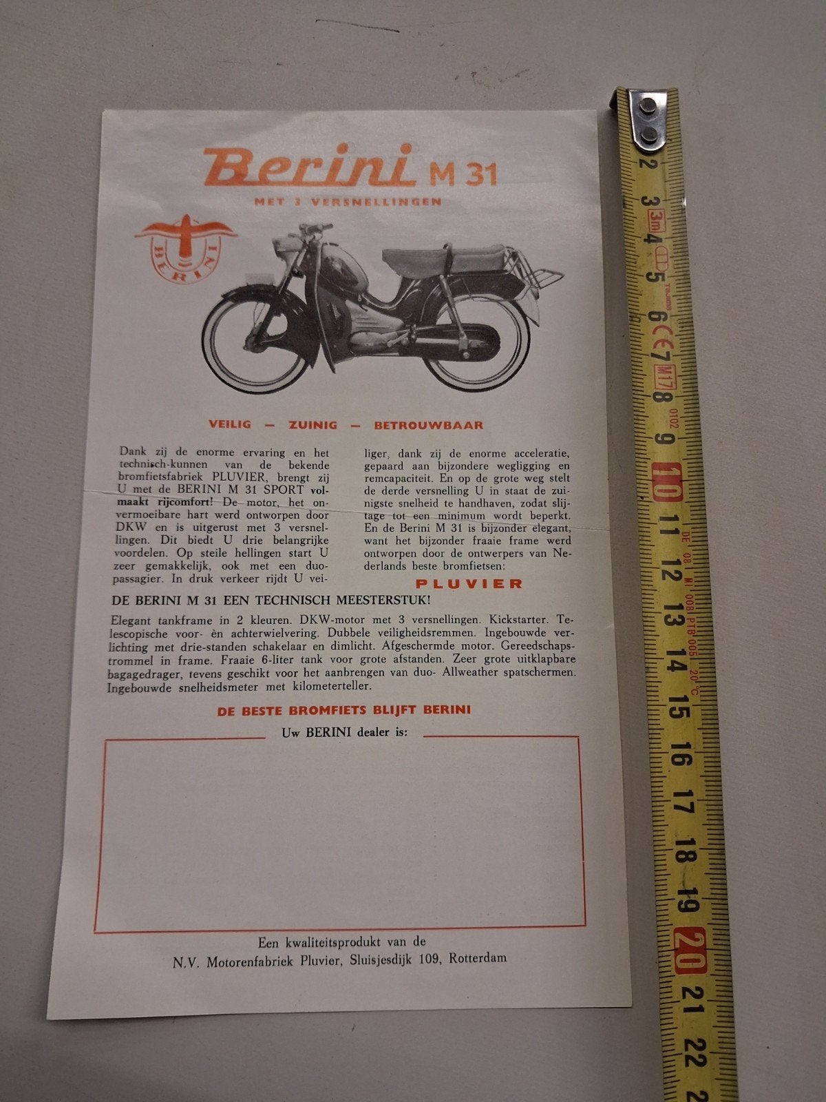 Berini M31 Sport Bromfiets - Originele Folder, Ophalen of Verzenden, Gebruikt