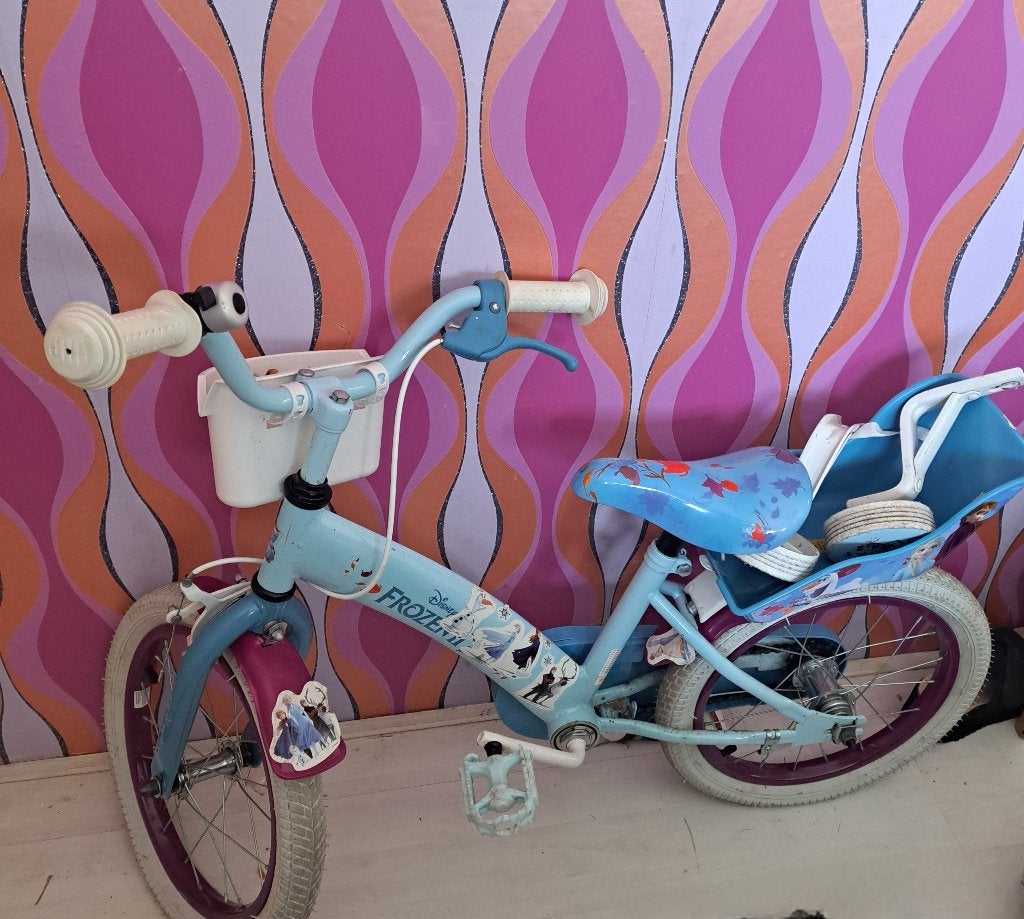 DISNEY FROZEN Kinderfiets 16 inch 5-7 jaar met zijwieltjes, Ophalen, Terugtraprem, Zijwieltjes, 16 tot 20 inch