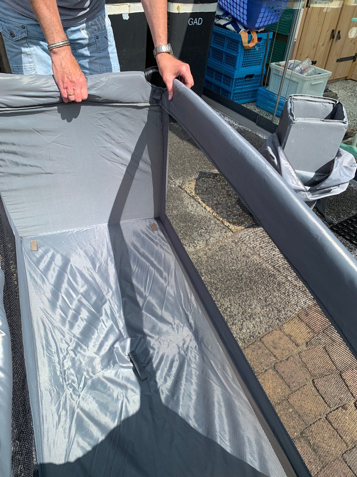 Campingbedje, grijs, weinig gebruikt, als nieuw, Ophalen of Verzenden, Zo goed als nieuw