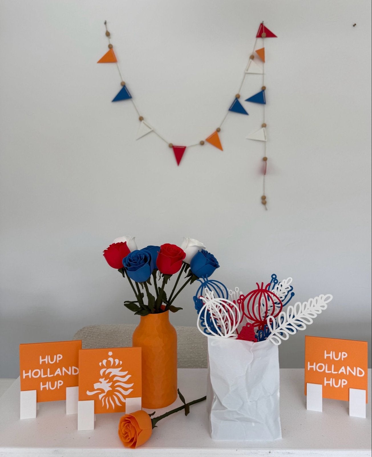 Oranje/Rood/Wit Feestdecoratie 3D geprinte Set voor EK/WK, Ophalen of Verzenden, Zo goed als nieuw, Versiering, Oranje of Koningsdag