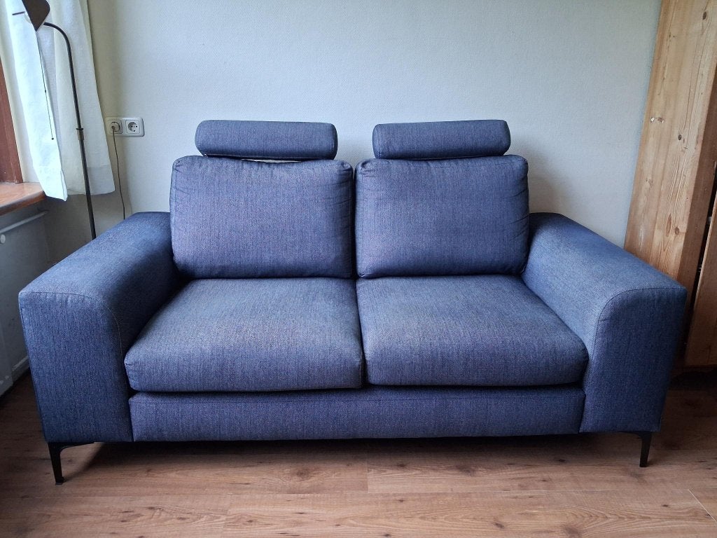 Design 2-zitsbank blauwgrijs met 2 verstelbare hoofdsteunen, Ophalen, Gebruikt, Design, 150 tot 200 cm