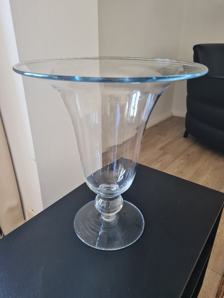 Grote glazen vaas/schaal - 39 cm hoog, Ophalen, Gebruikt, Op voet, Transparant