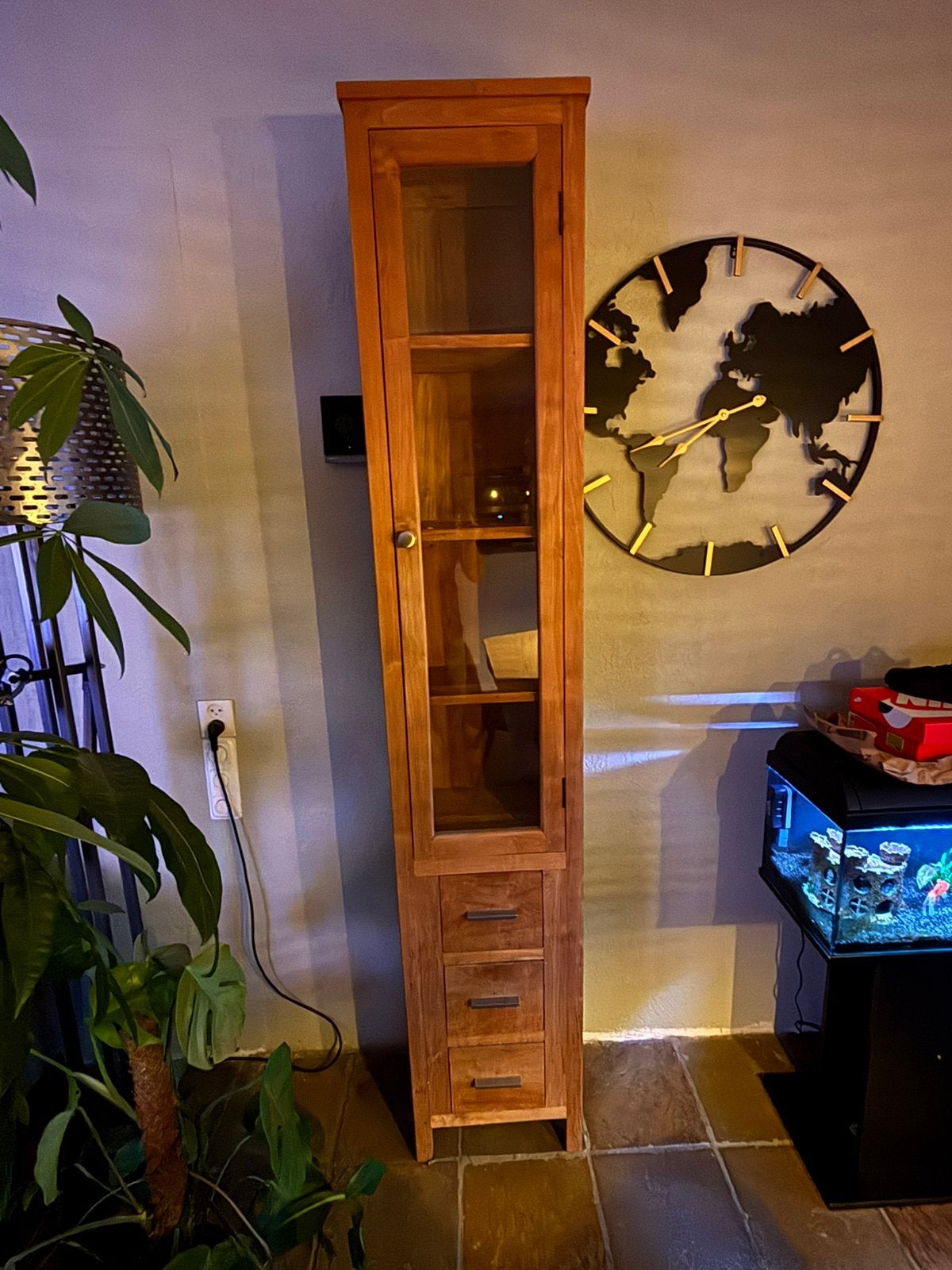 Teakhouten vitrinekast, Ophalen, Minder dan 50 cm, 200 cm of meer, Teakhout