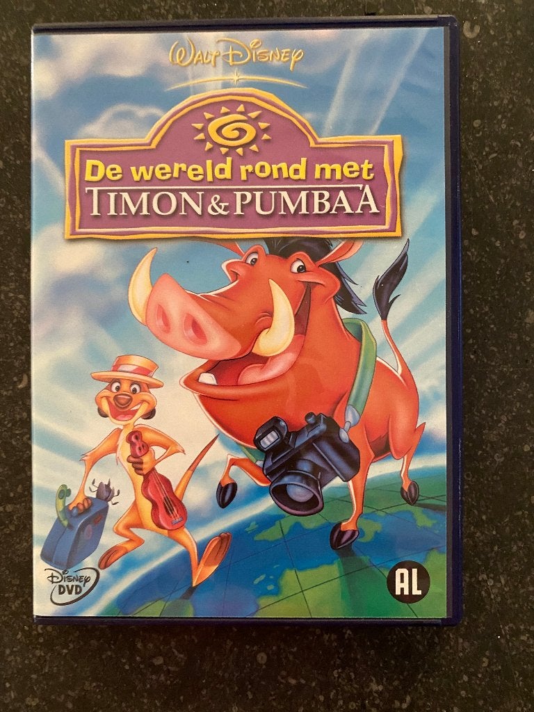 WALT DISNEY KINDER DVD DE WERELD ROND MET TIMON & PUMBA, Alle leeftijden, Ophalen, Zo goed als nieuw, Nederlands