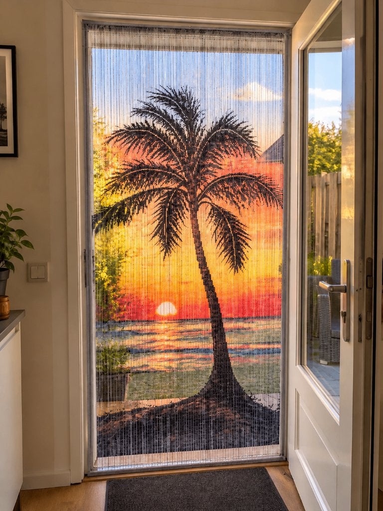 *NIEUW* Deurgordijn strand palmboom bamboe 90x200 cm, 90 cm, Overige merken, Nieuw, Ophalen of Verzenden
