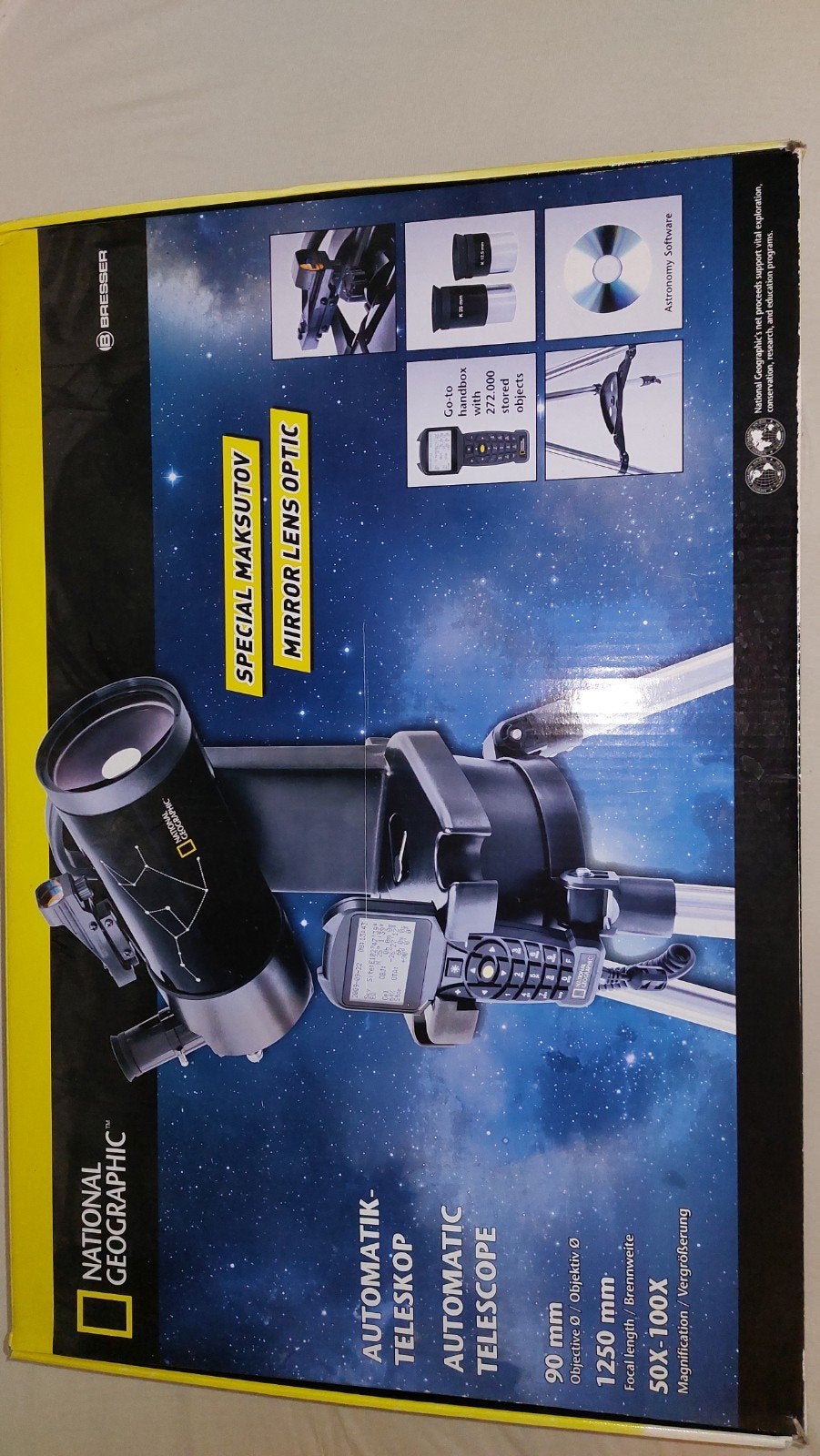 National Geographic Automatik Telescoop 90/1250, Audio, Tv en Foto, Optische apparatuur | Telescopen, Ophalen, Zo goed als nieuw