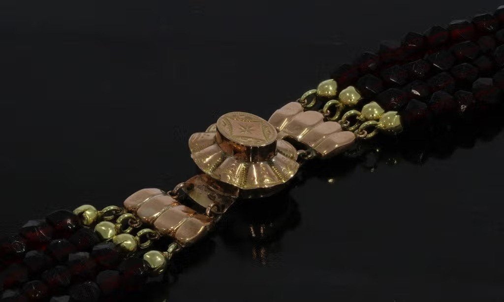 Granaat antieke ketting 14k gouden slot fraai dames vintage, Voordeelsieraden, Ophalen of Verzenden, Zo goed als nieuw, Postbus 163, 8320 AD Urk