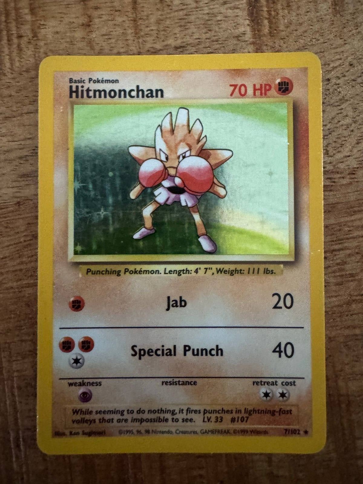 Pokémon Kaart Hitmonchan 70 HP - Basis Pokémon, Hobby en Vrije tijd, Verzamelkaartspellen | Pokémon, Ophalen of Verzenden, Losse kaart