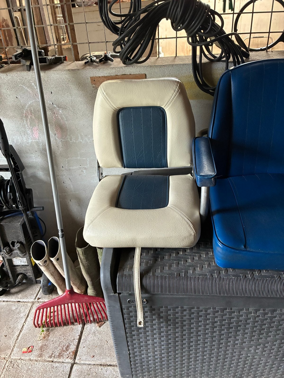 Bootstoelen - Set van 3 (2x beige/blauw, 1x blauw), Ophalen of Verzenden, Gebruikt, Interieur en Kussens