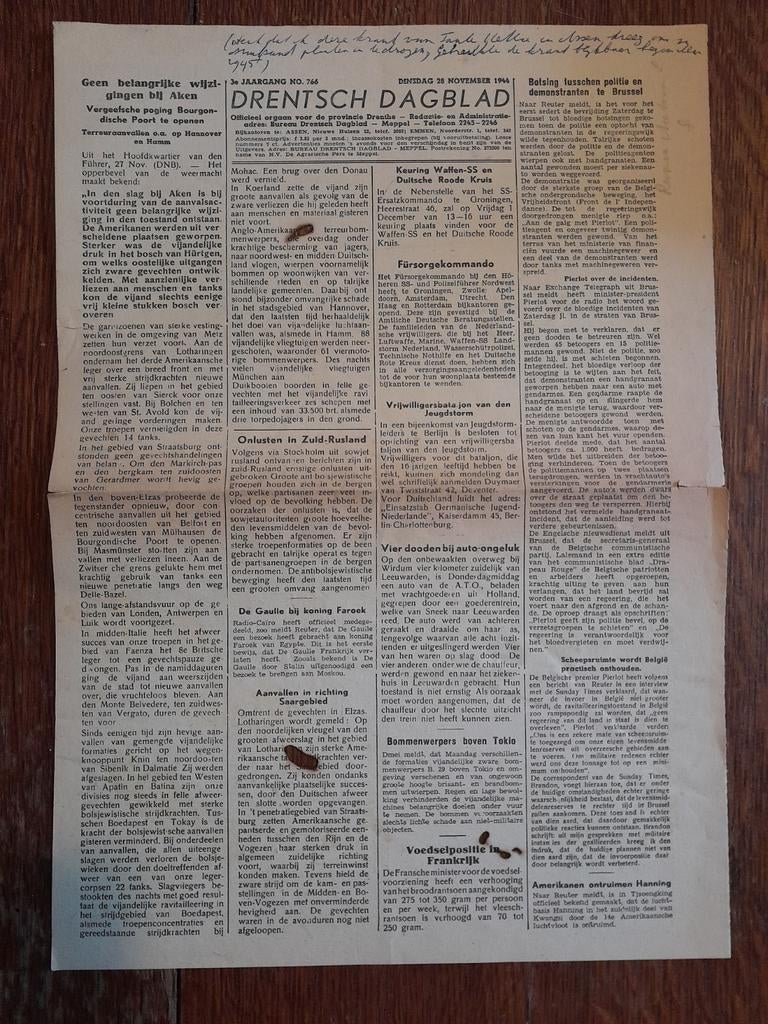 Drentsch Dagblad 1944 oa Waffen SS jeugdstorm, Ophalen of Verzenden
