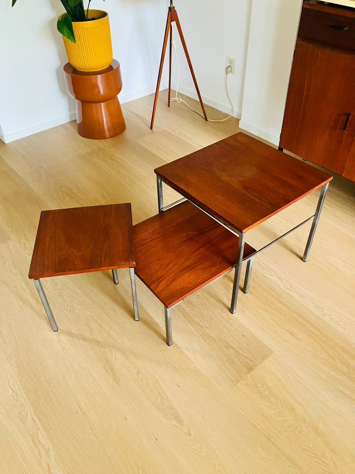 Vintage Teak Nesting Tafels - Set van 3, Ophalen, Minder dan 45 cm, Minder dan 55 cm, Gebruikt