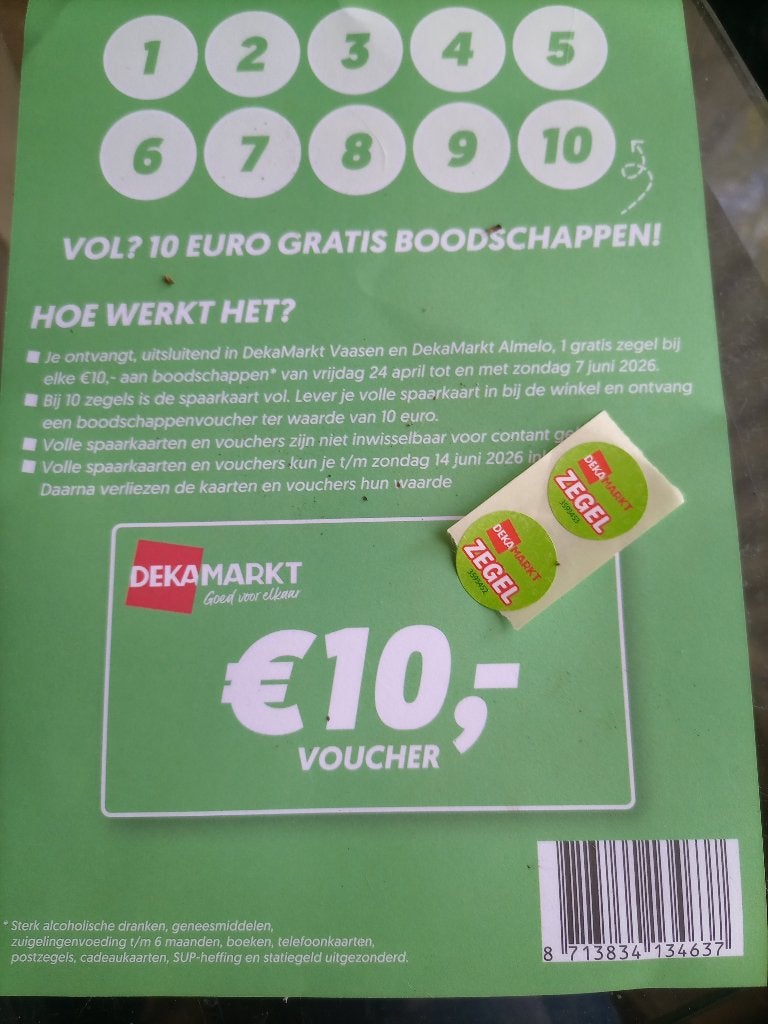 DekaMarkt €10,- boodschappenvoucher (volledige spaarkaart), Verzamelen, Supermarktacties, Dekamarkt, Ophalen
