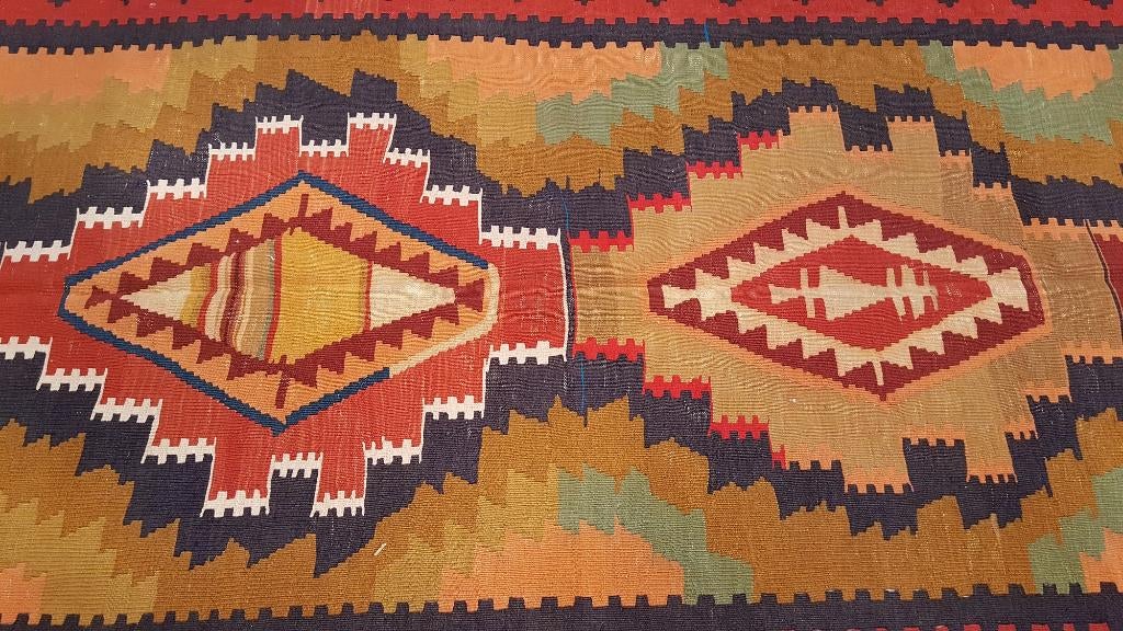 Antiek Sahsevan kelim 358x141/Perzische tapijt/Loper/Oosters, Antiek en Kunst, Antiek | Kleden en Textiel, Ophalen of Verzenden