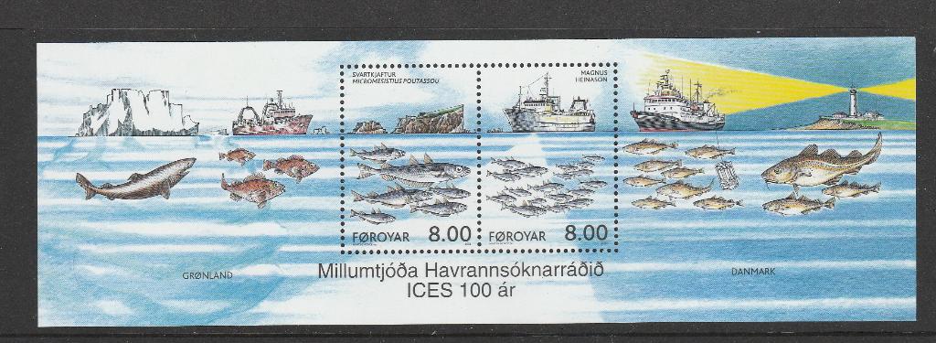 Faroer blok 100 Years Council of the Sea (ICES) (2002) ., Verzenden, Denemarken, Postfris