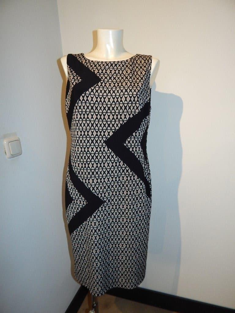 Joseph Ribkoff stretch jurk zwart beige print apart mt D42, Maat 42/44 (L), Joseph Ribkoff, Zo goed als nieuw, Knielengte
