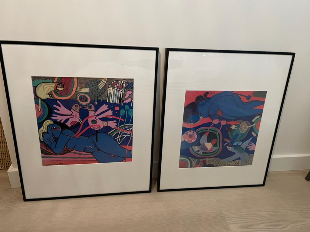 Twee Corneille prints met lijst, Huis en Inrichting, Woonaccessoires | Schilderijen, Tekeningen en Foto's, Ophalen, Minder dan 50 cm