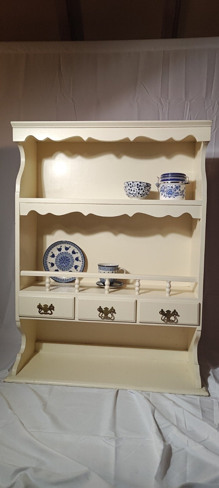 Landelijke brocante wandkast / kruidenrek met 3 lades, Ophalen of Verzenden