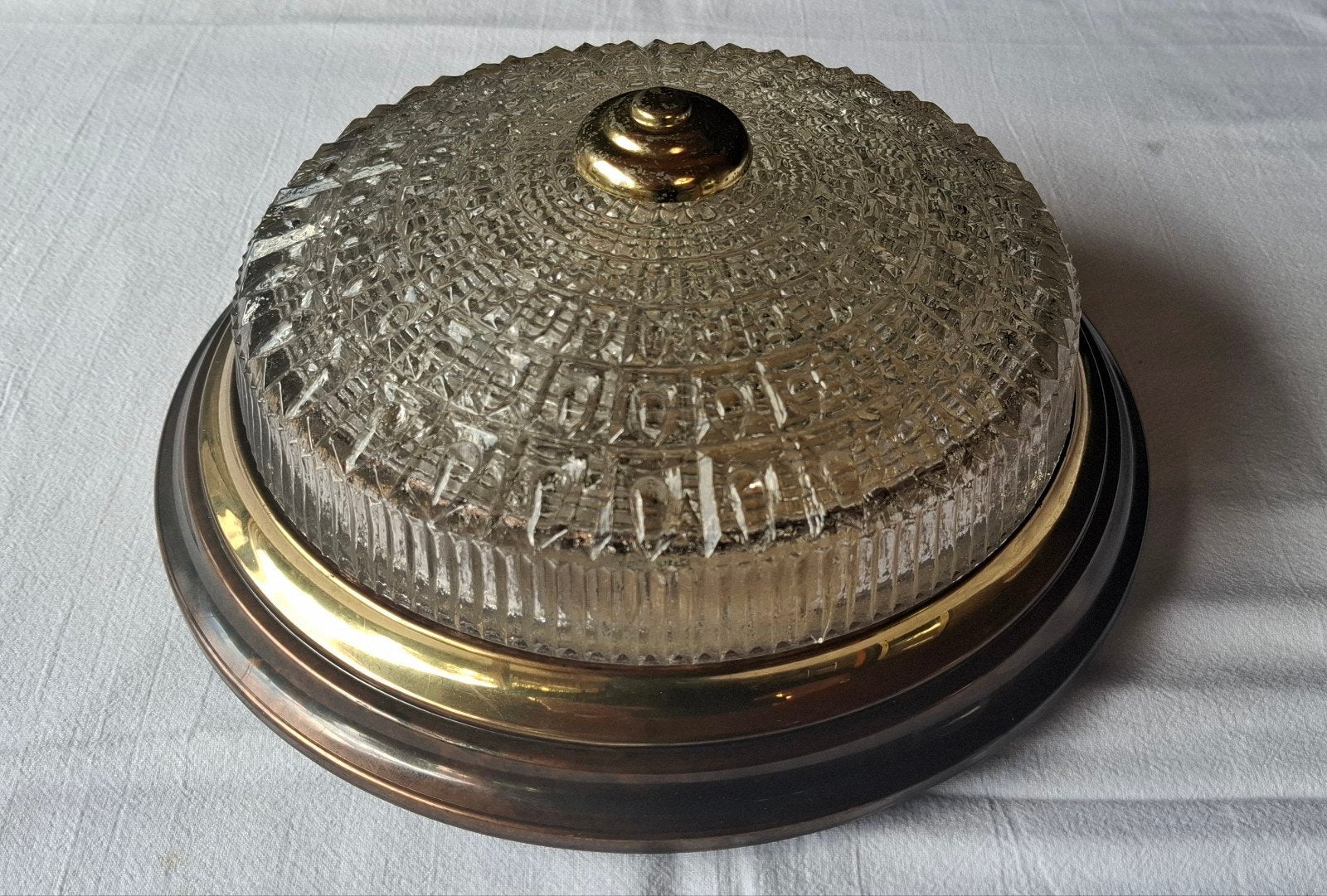 VINTAGE KLASSIEKE PLAFONNIÈRE, 2 lichtpunten, jaren 60/70, Gebruikt, 25 cm, Glas, Overige kleuren