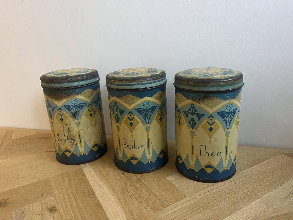 3 Art Deco voorraadbussen (Koffie, suiker, thee), Ophalen of Verzenden