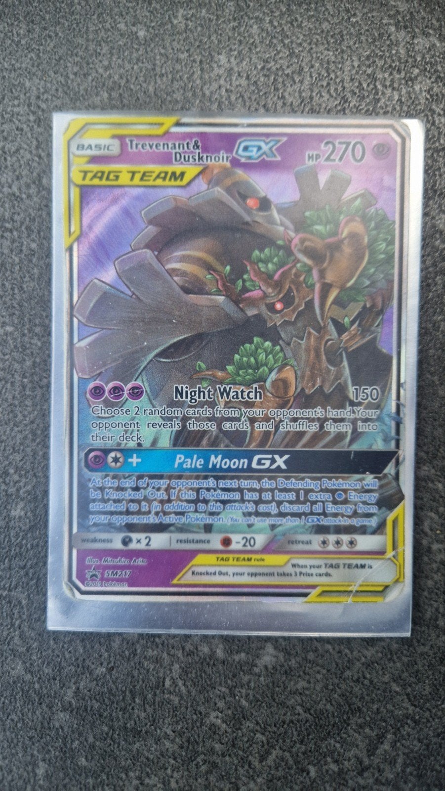 Trevenant & Dusknoir GX TAG TEAM Pokemon Kaart SM217, Ophalen of Verzenden, Zo goed als nieuw, Losse kaart