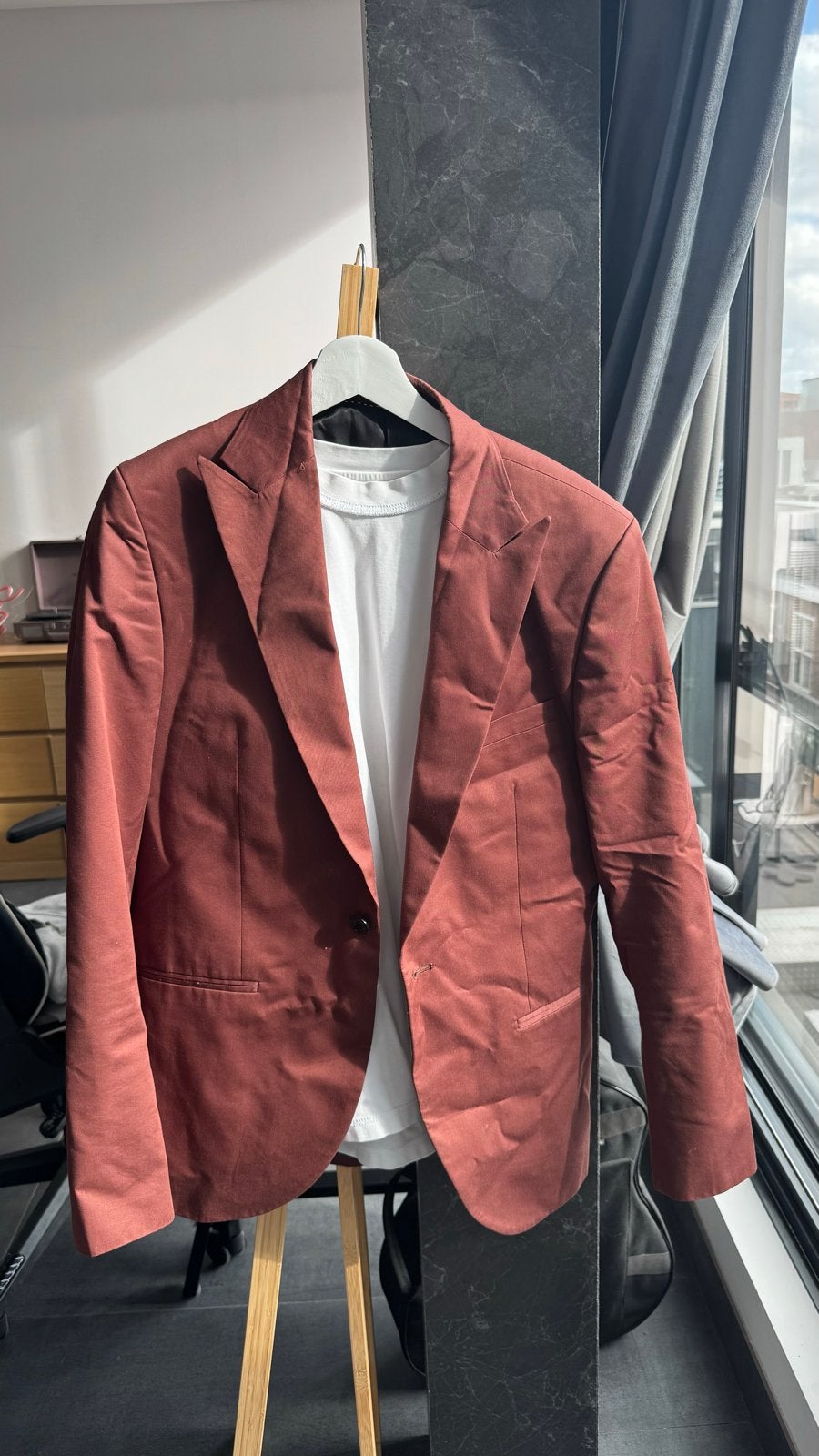 H&M Slim Fit Blazer - Maat 50 (M), Ophalen, Zo goed als nieuw, Maat 48/50 (M), Rood