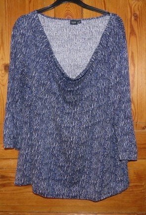 Shirt met watervalhals blauw zwart wit maat XXL, Ophalen of Verzenden, Gedragen, Blauw, Shirt of Top