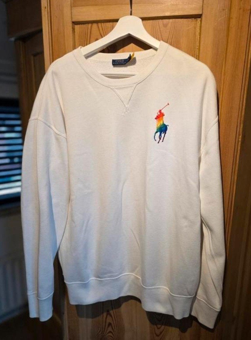 Polo Ralph Lauren Sweater - Wit met Regenbooglogo, Maat 38/40 (M), Polo Ralph Lauren, Wit, Ophalen of Verzenden