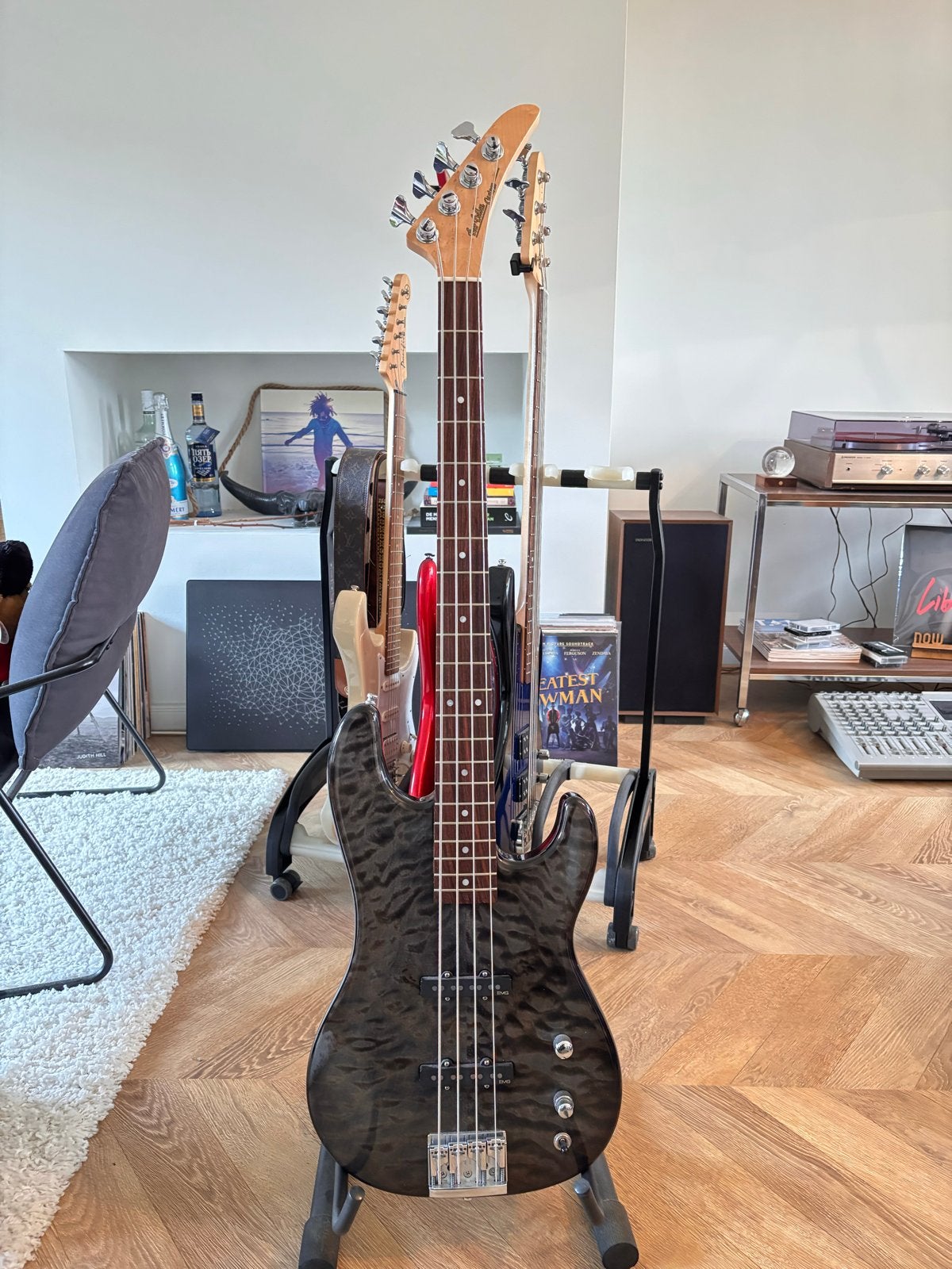 Peer Dellen Custom Basgitaar - Quilted Maple, EMG, Schaller, Ophalen of Verzenden, Gebruikt, Elektrisch
