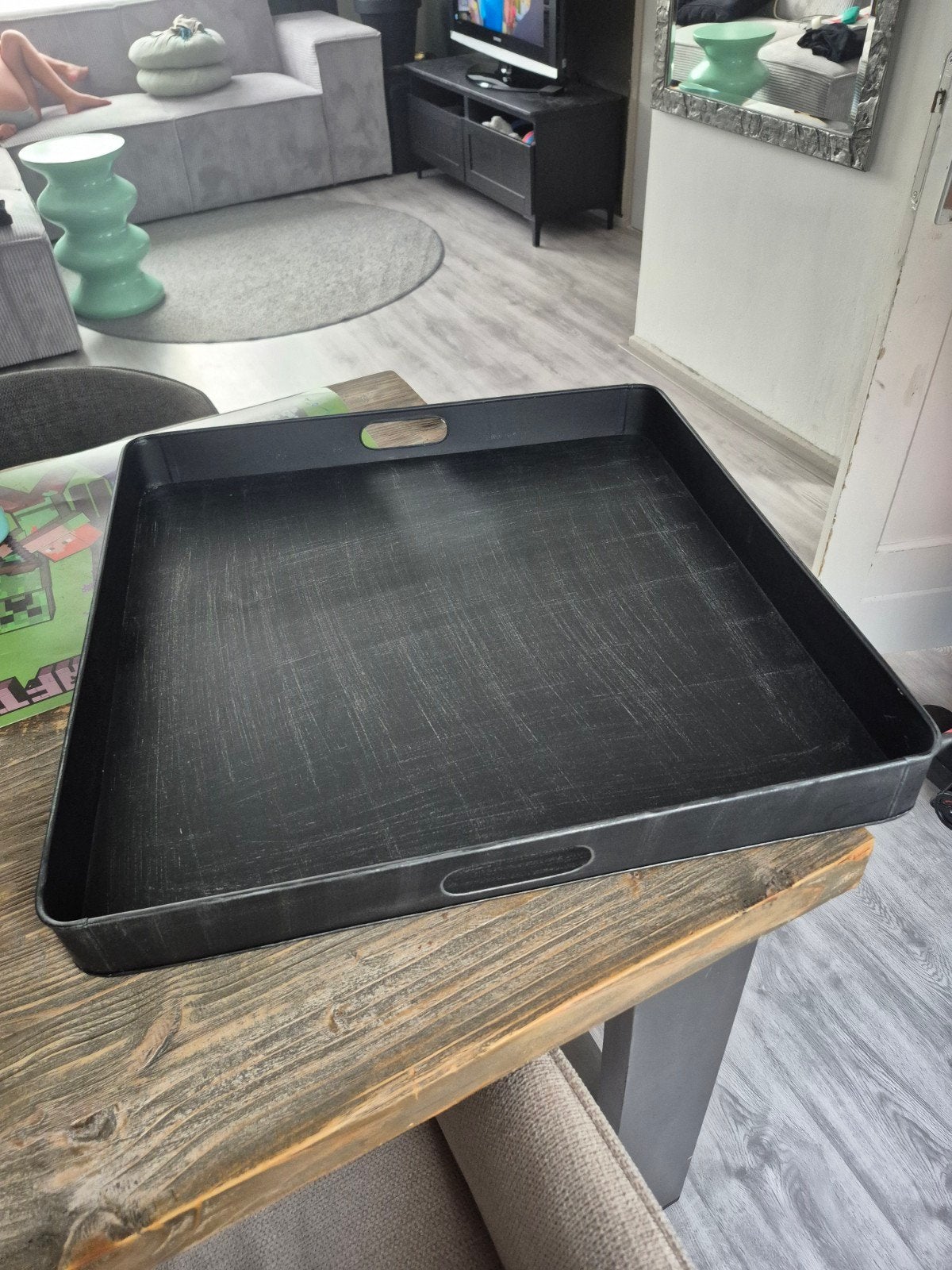 Zwart metalen dienblad met handvatten, Ophalen, Gebruikt, Vierkant, Dienblad