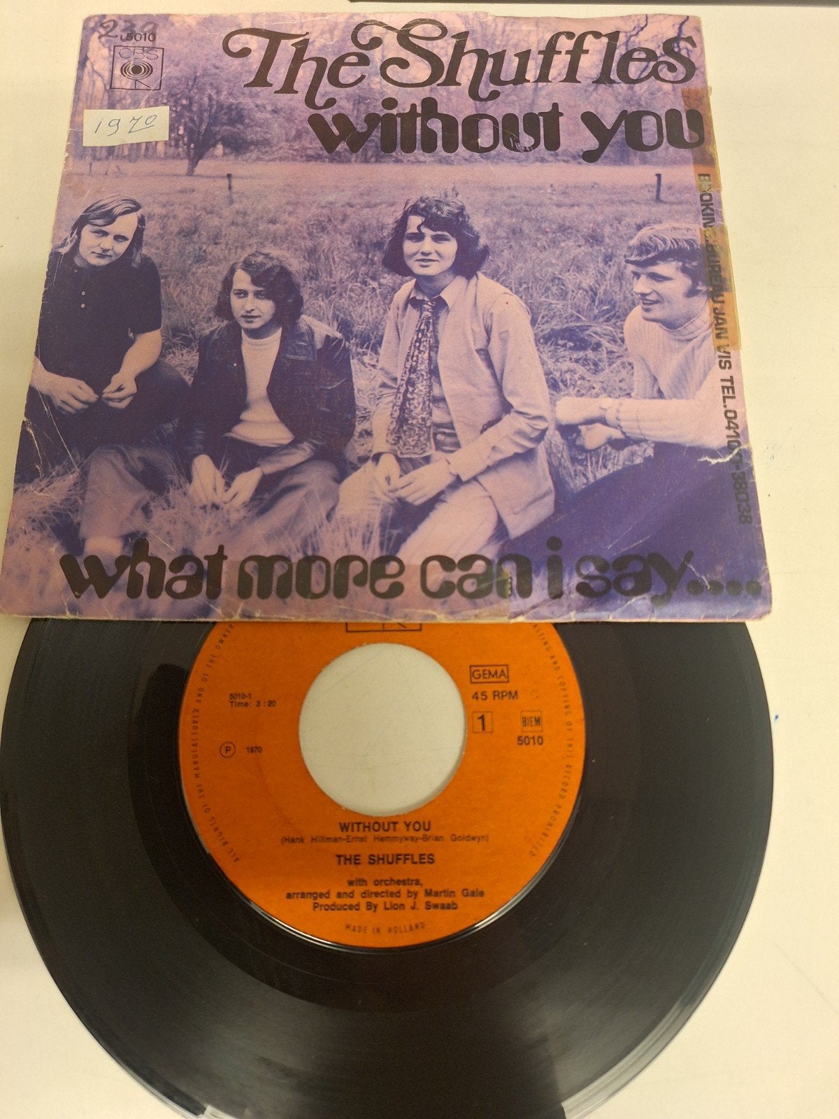 The Shuffles - Without You, 1970., Fotohoes, Verzenden, 7 inch, Pop