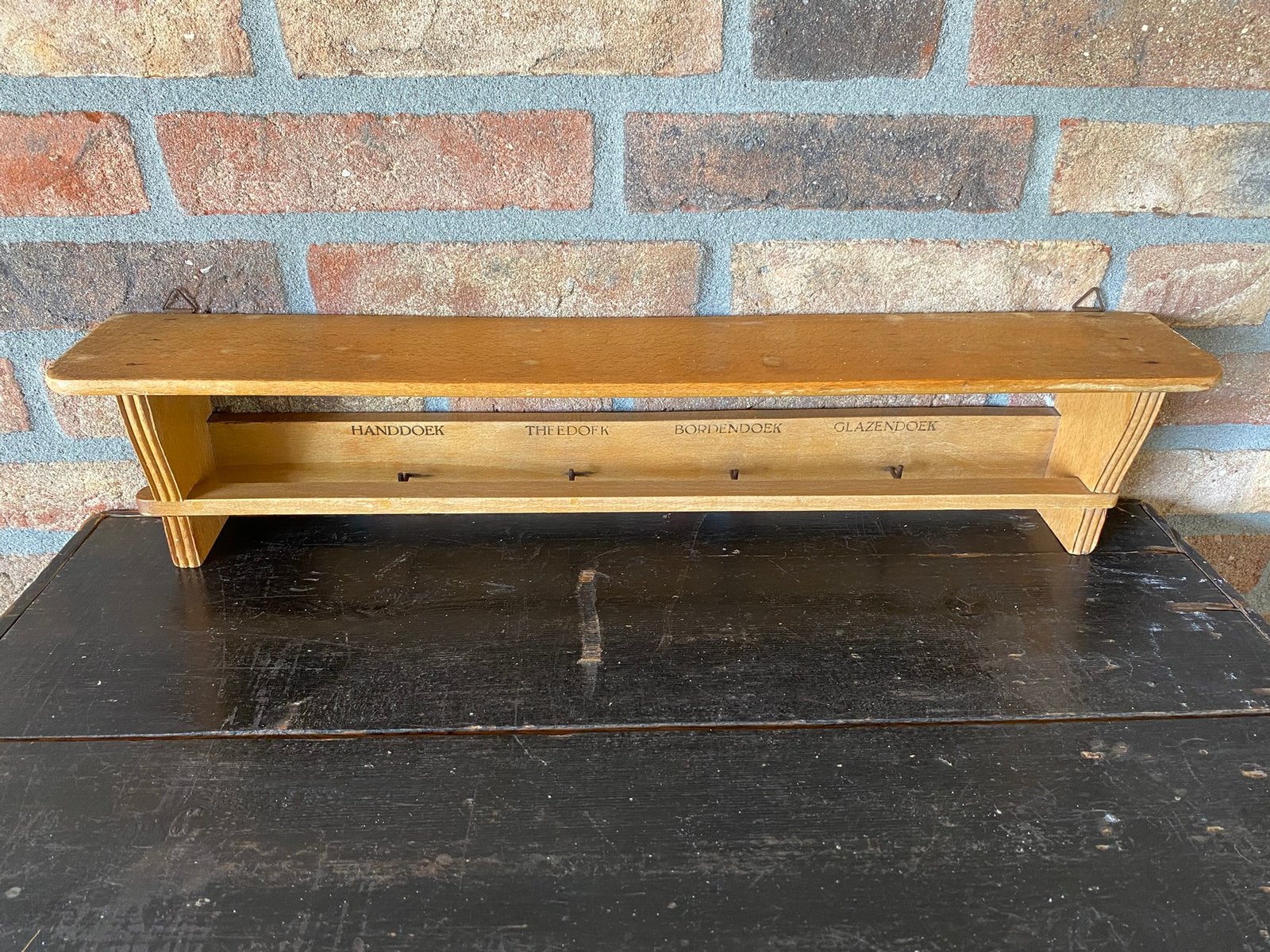 Vintage houten keukenrek met ophanghaken, Ophalen of Verzenden, Gebruikt