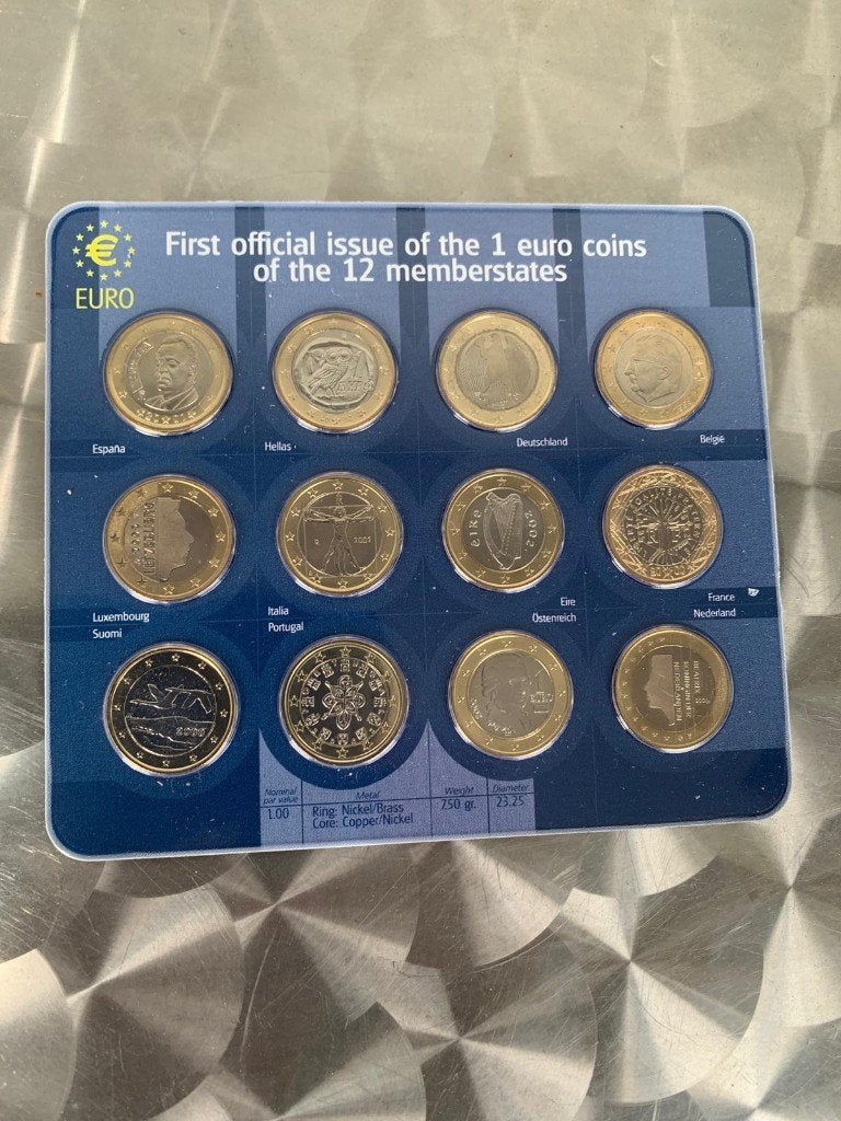 Set eerste Euromunten 12 lidstaten, Postzegels en Munten, Munten | Europa | Euromunten, Ophalen of Verzenden, Overige landen, 1 euro
