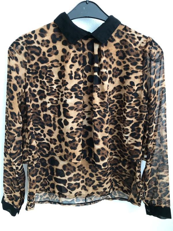 Panterprint blouse maat M 38 kraagje luipaard, Maat 38/40 (M), Bruin, Ophalen of Verzenden, Zo goed als nieuw