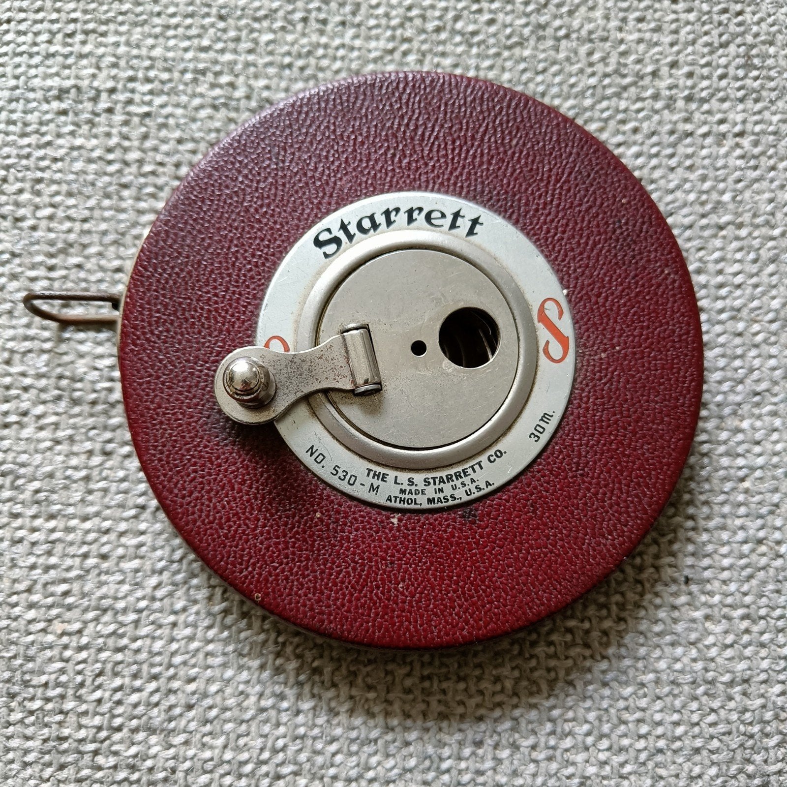 Vintage Starrett meetlint 30 meter - Rood lederen behuizing, Ophalen of Verzenden, Huis en Inrichting