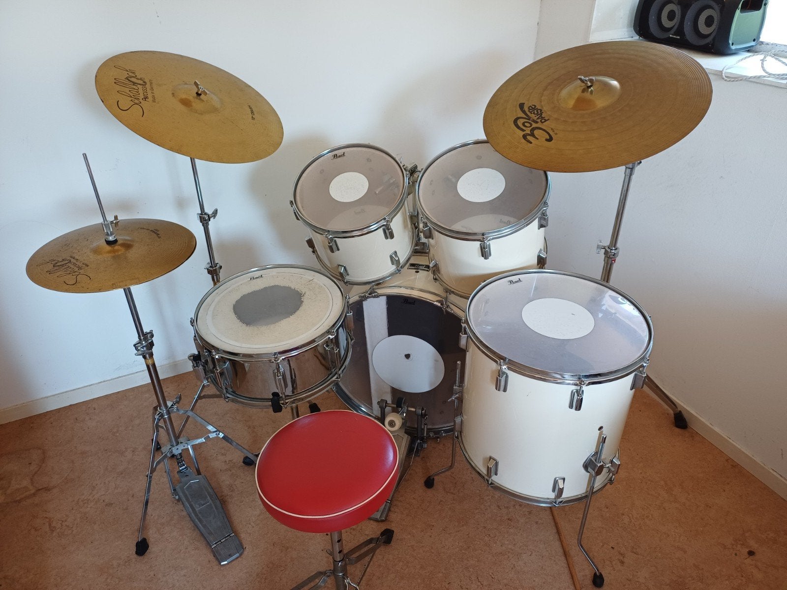 Compleet Pearl drumstel met bekkens en kruk, Ophalen, Gebruikt, Pearl