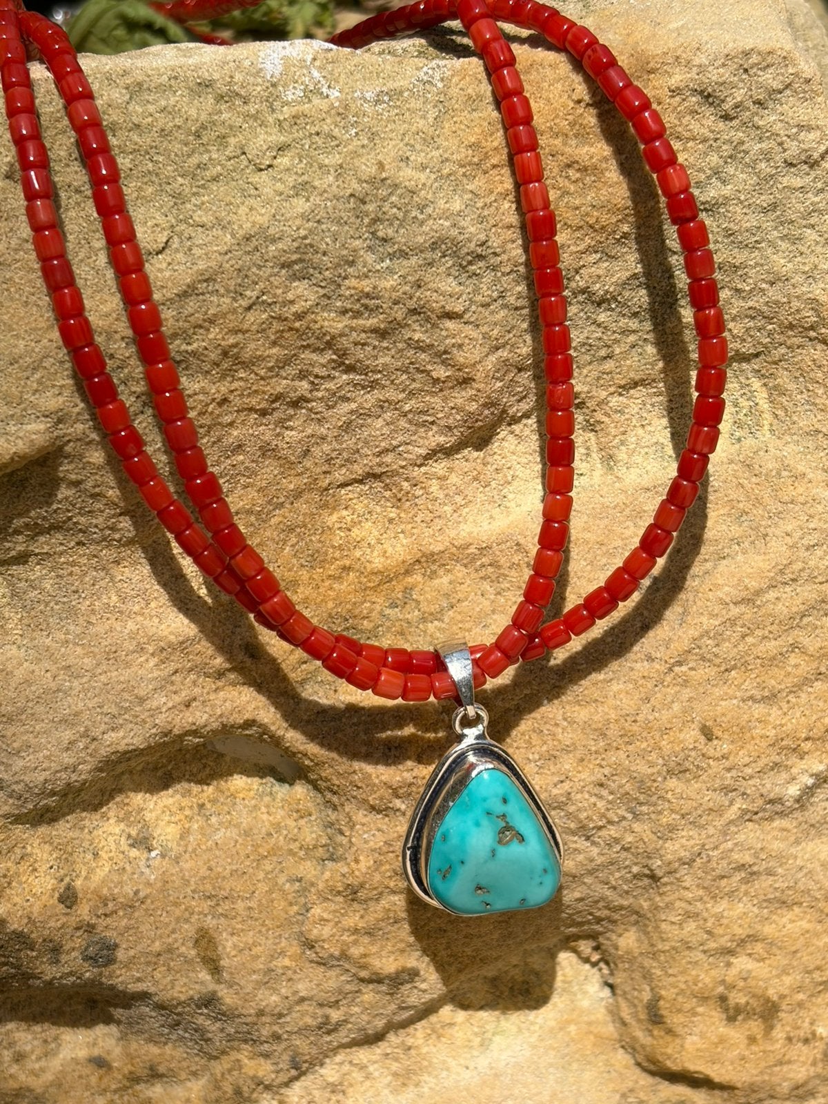 Double StrandBamboo Coral Necklace with Turquoise Pendant, Sieraden, Tassen en Uiterlijk, Kettingen, Ophalen of Verzenden, Nieuw