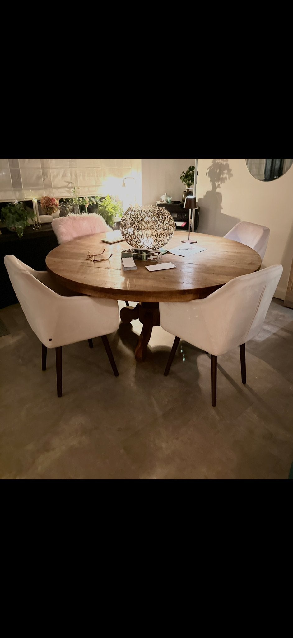 Ronde teakhouten eettafel  160cm, Ophalen, Gebruikt, 150 tot 200 cm, Vijf personen of meer