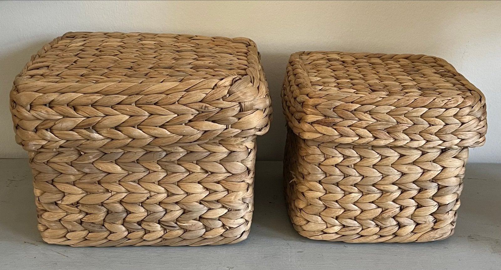 Set van 2 rieten opbergmanden met deksel, Ophalen, Overige materialen, Minder dan 50 cm, Zo goed als nieuw