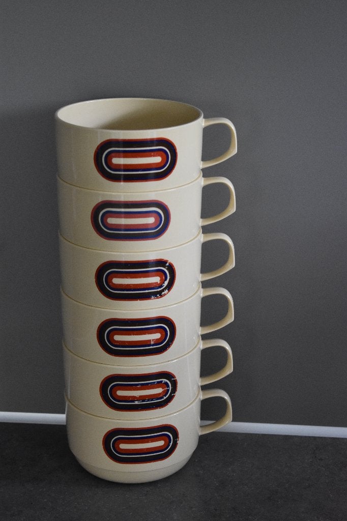Mepal retro print beige beker en soepkommen, Ophalen of Verzenden, Gebruikt