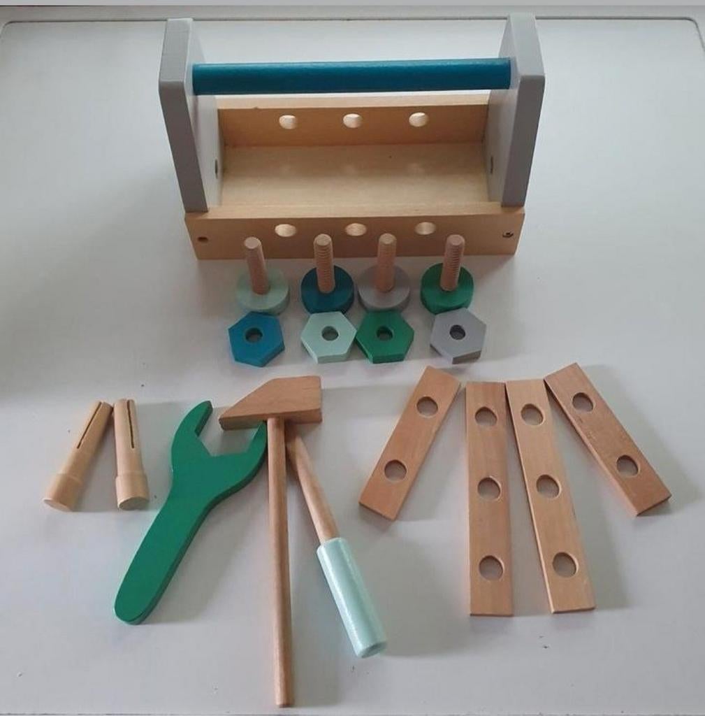Houten werkkist met gereedschap, schroeven en bouten hema, Ophalen of Verzenden