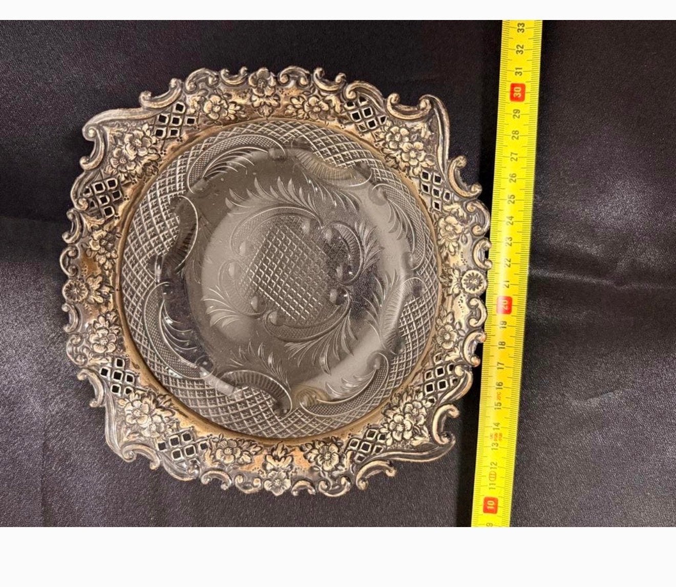 Antieke geslepen kristallen schaal met zilveren rand, Antiek en Kunst, Ophalen of Verzenden, Zilver