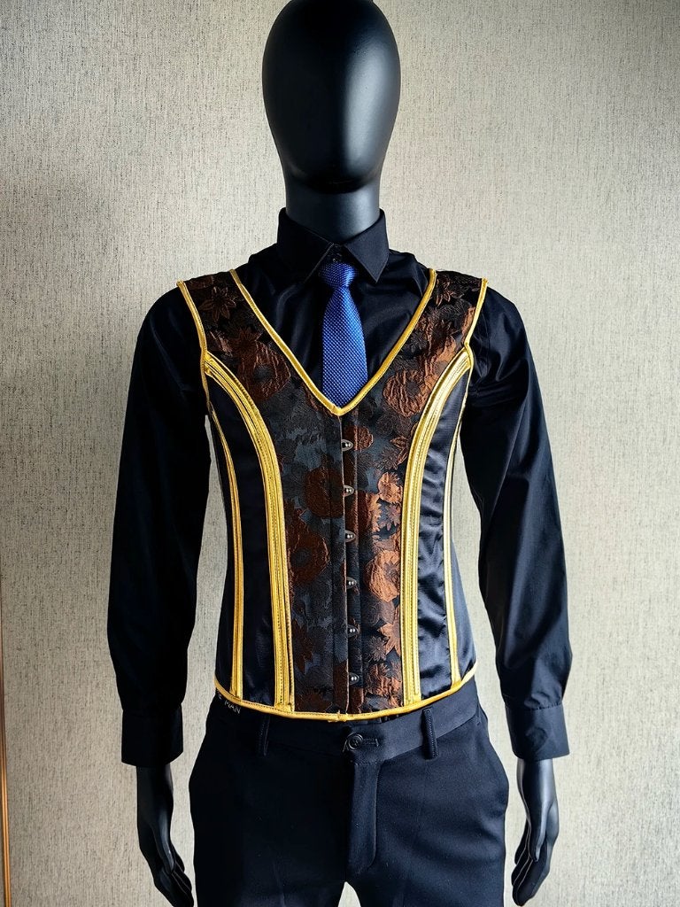 Heren bruin goud middeleeuws korset steampunk gothic, Verzenden, Nieuw, Overige maten, Kleding
