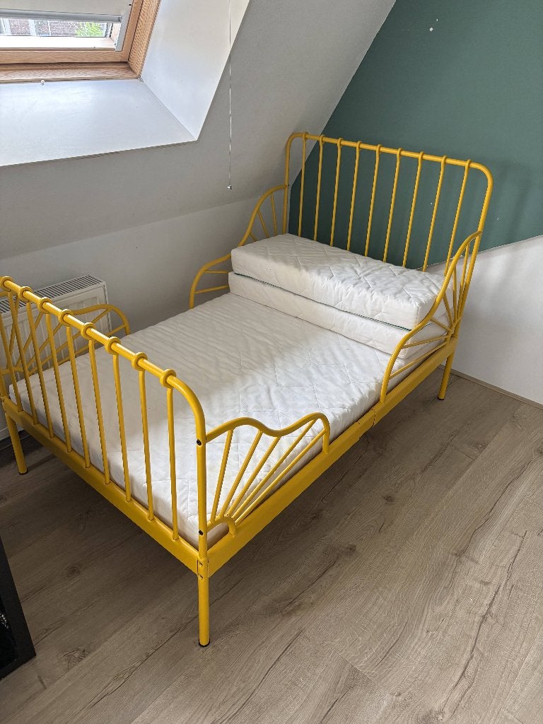 meegroei bed geel, Kinderen en Baby's, Kinderkamer | Bedden, Gebruikt, 70 tot 85 cm, 140 tot 160 cm, Ophalen