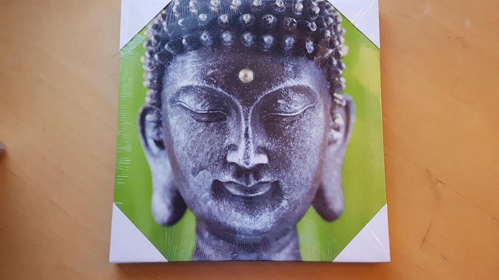 3 Budha's op canvas, Ophalen of Verzenden, Minder dan 50 cm, Schilderij, Minder dan 50 cm