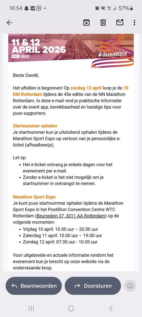 Startbewijs NN marathon rotterdam 10 km + tasafgifte, Ophalen of Verzenden, Nieuw, Overige typen, Overige merken