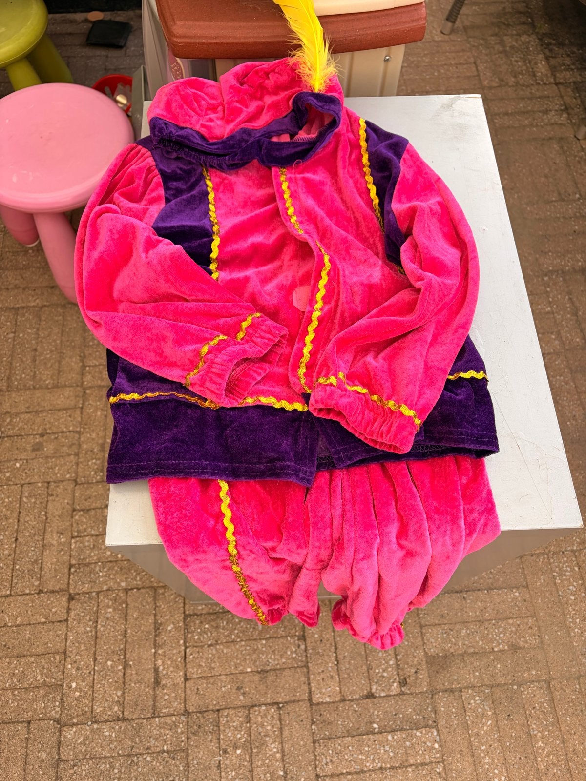Pietenpak roze/paars maat 128, Ophalen of Verzenden, Gebruikt, 122 t/m 128, Jongen of Meisje