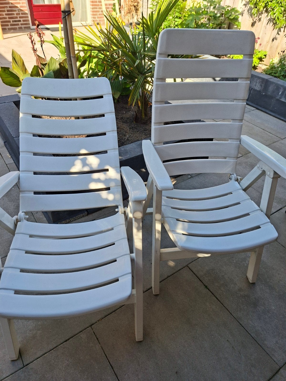 4 witte verstelbare tuinstoelen, Tuin en Terras, Ophalen, Gebruikt, Kunststof, Verstelbaar